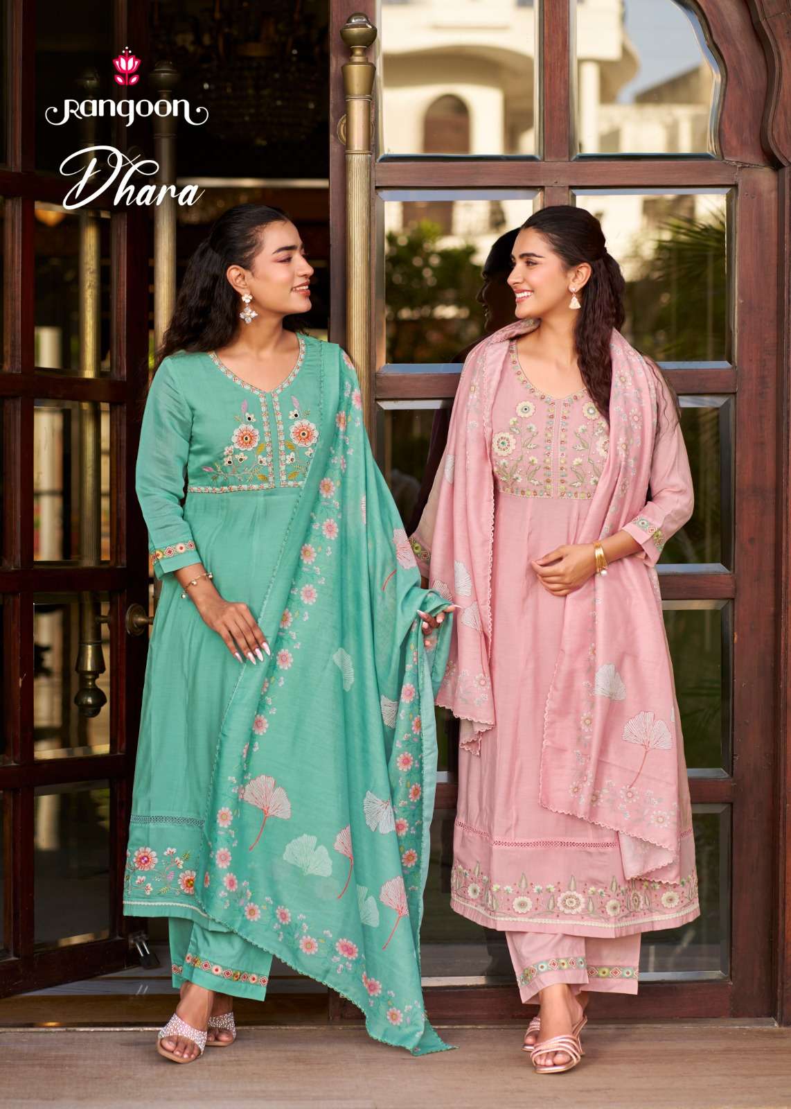 Rangoon Kurti Dhara Cotton Mal Chanderi Kurti Pant Dupatta Set - Amrah Wholesale