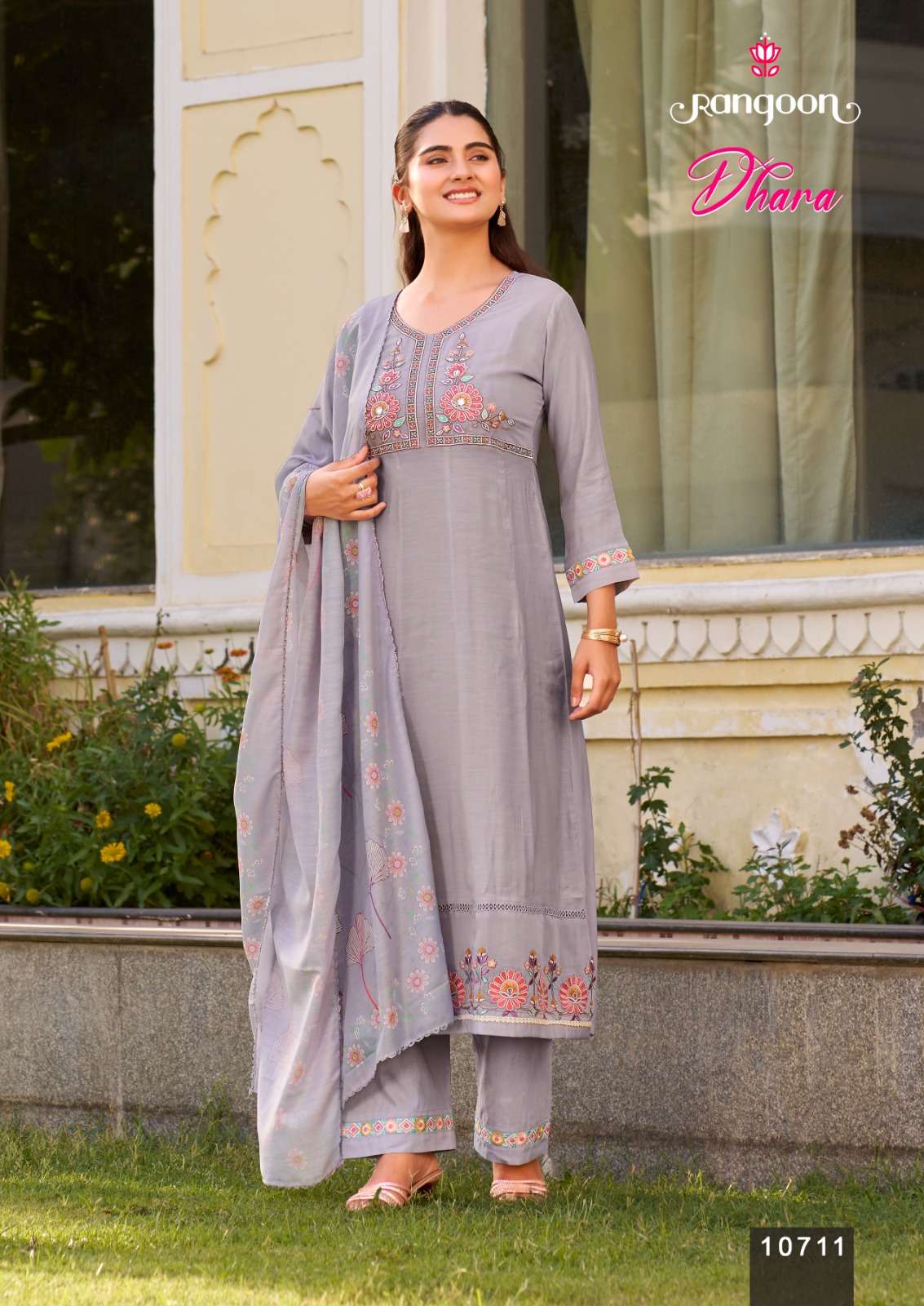 Rangoon Kurti Dhara Cotton Mal Chanderi Kurti Pant Dupatta Set - Amrah Wholesale