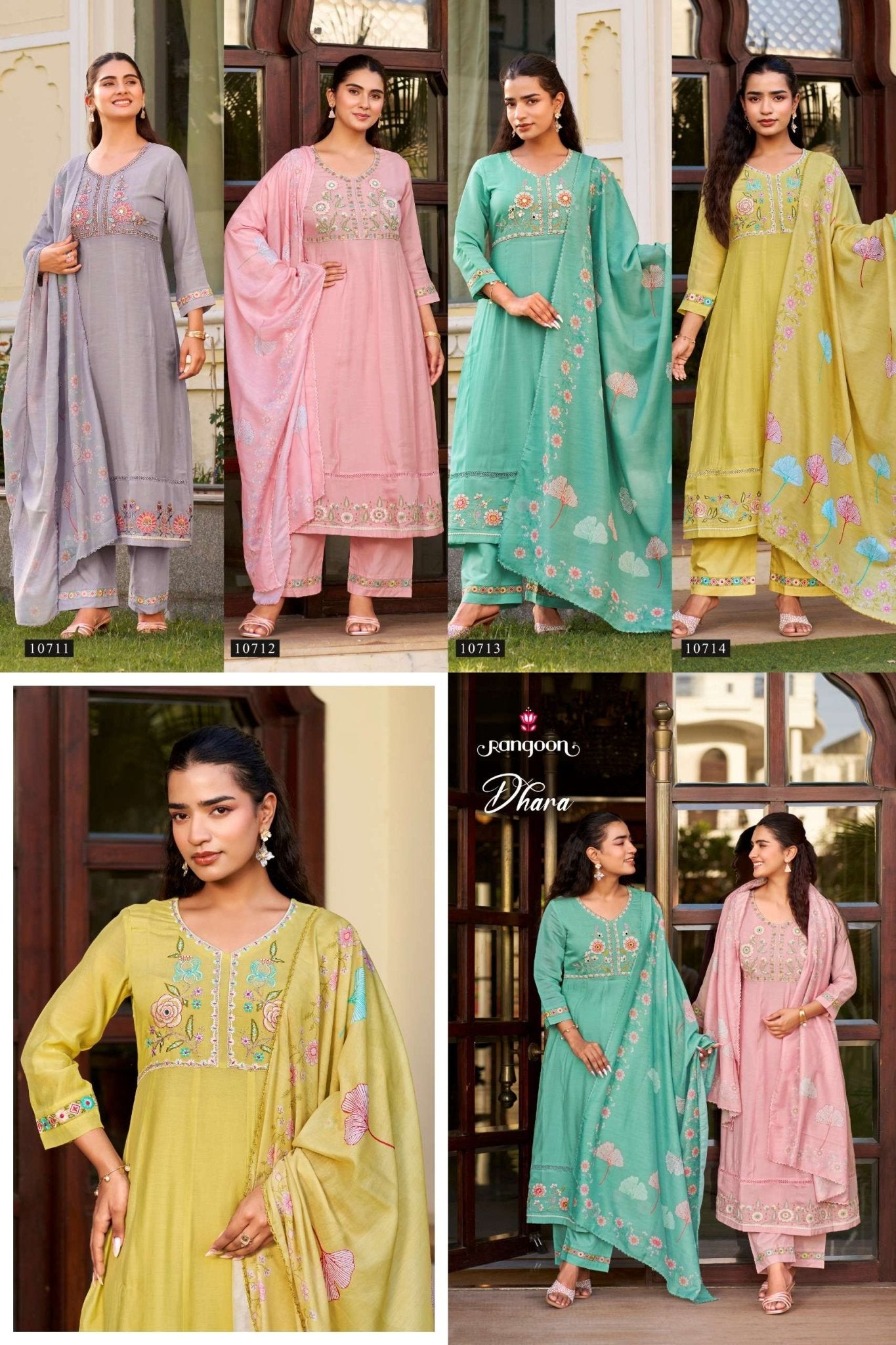 Rangoon Kurti Dhara Cotton Mal Chanderi Kurti Pant Dupatta Set - Amrah Wholesale