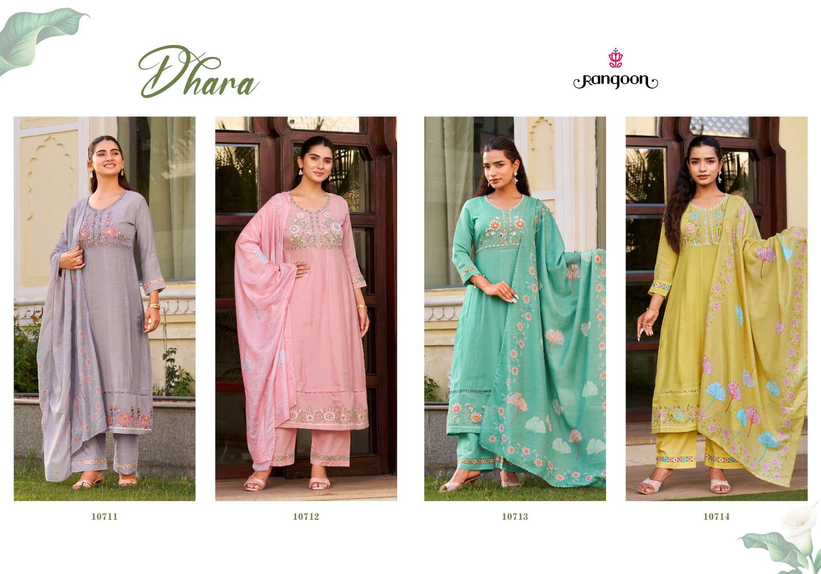 Rangoon Kurti Dhara Cotton Mal Chanderi Kurti Pant Dupatta Set - Amrah Wholesale