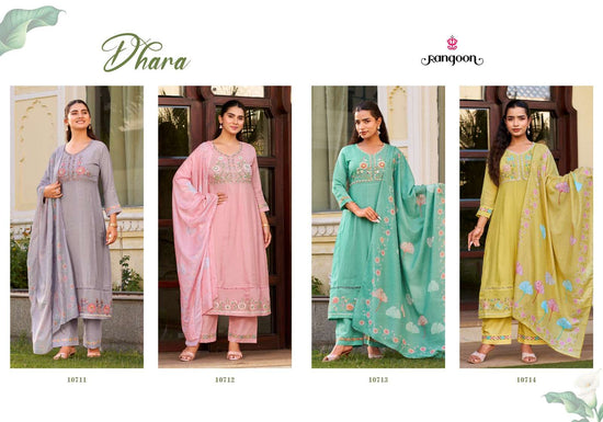 Rangoon Kurti Dhara Cotton Mal Chanderi Kurti Pant Dupatta Set - Amrah Wholesale