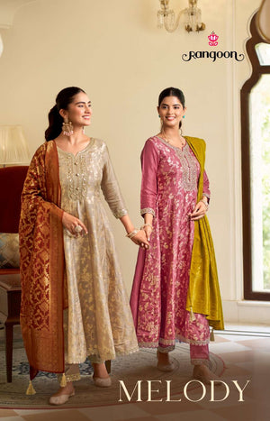 Rangoon Kurti Melody Russian Silk Jacquard Anarkali Suit Set - Amrah Wholesale