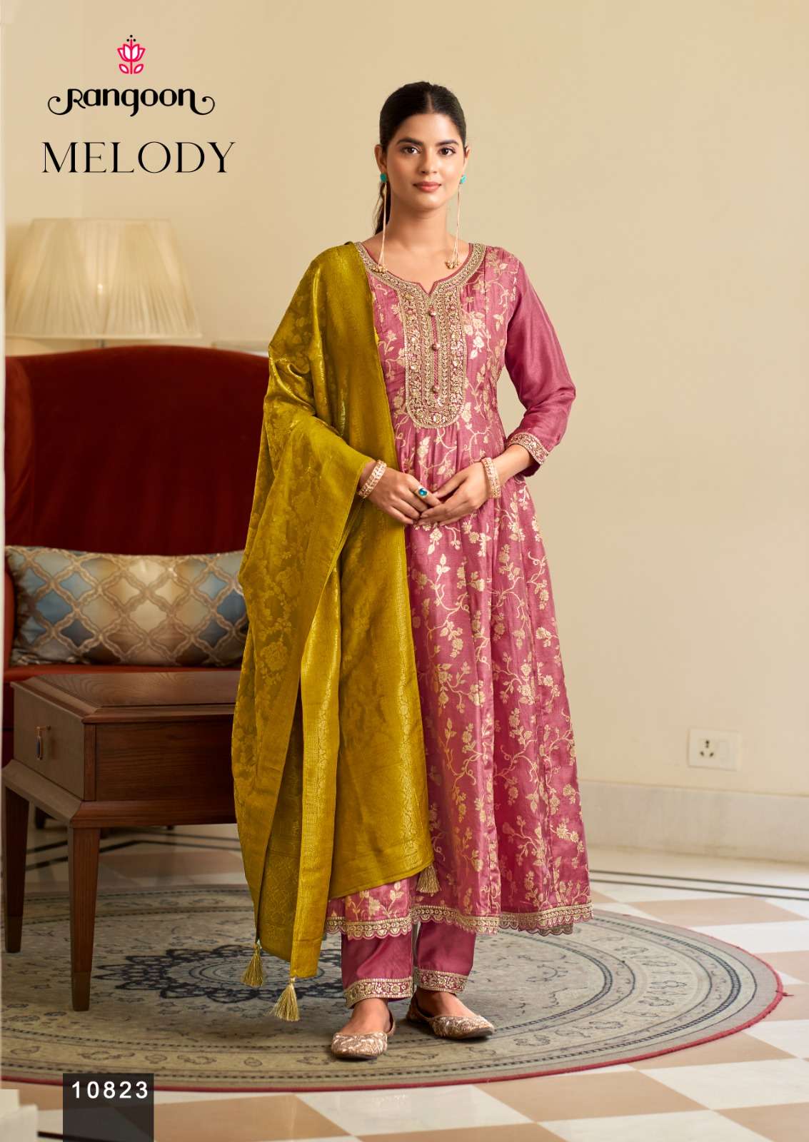 Rangoon Kurti Melody Russian Silk Jacquard Anarkali Suit Set - Amrah Wholesale