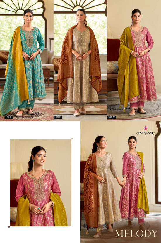 Rangoon Kurti Melody Russian Silk Jacquard Anarkali Suit Set - Amrah Wholesale