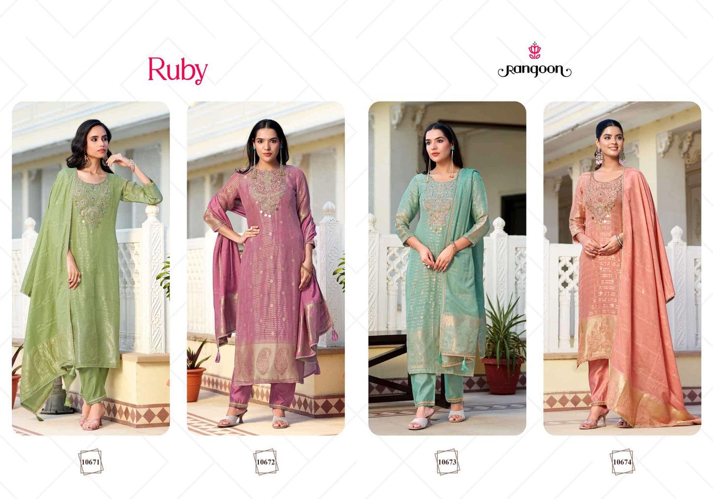 Rangoon Kurti Ruby Organza Khatli Handwork Kurti Pant Dupatta Set