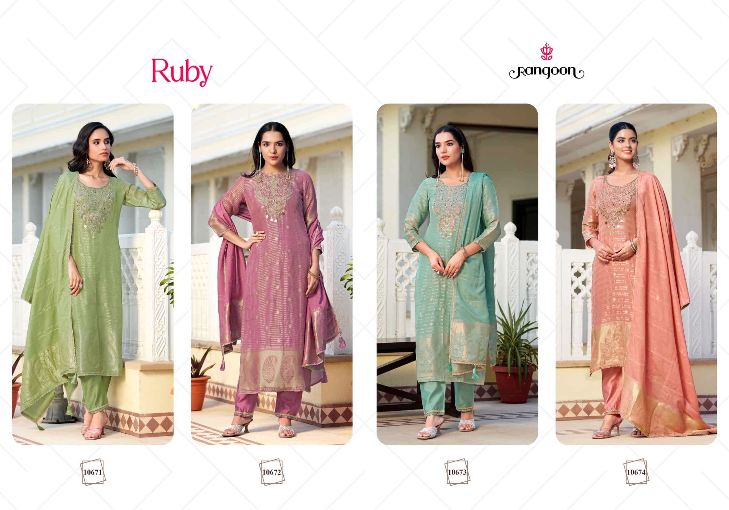 Rangoon Kurti Ruby Organza Khatli Handwork Kurti Pant Dupatta Set