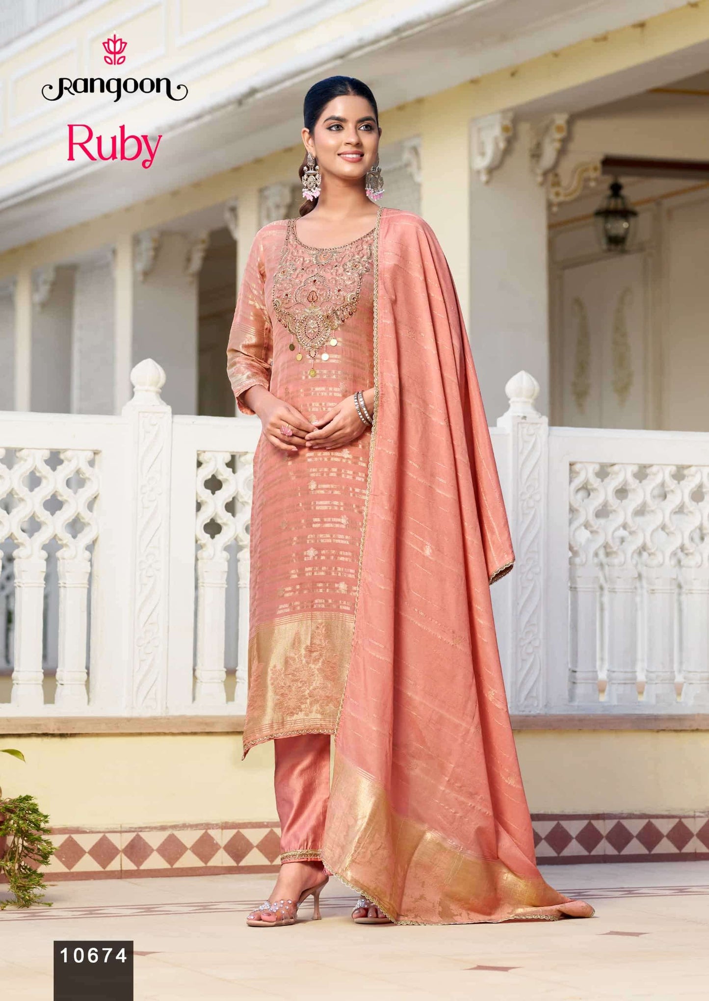 Rangoon Kurti Ruby Organza Khatli Handwork Kurti Pant Dupatta Set