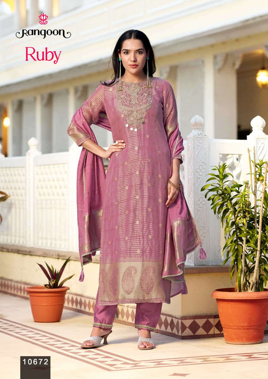 Rangoon Kurti Ruby Organza Khatli Handwork Kurti Pant Dupatta Set