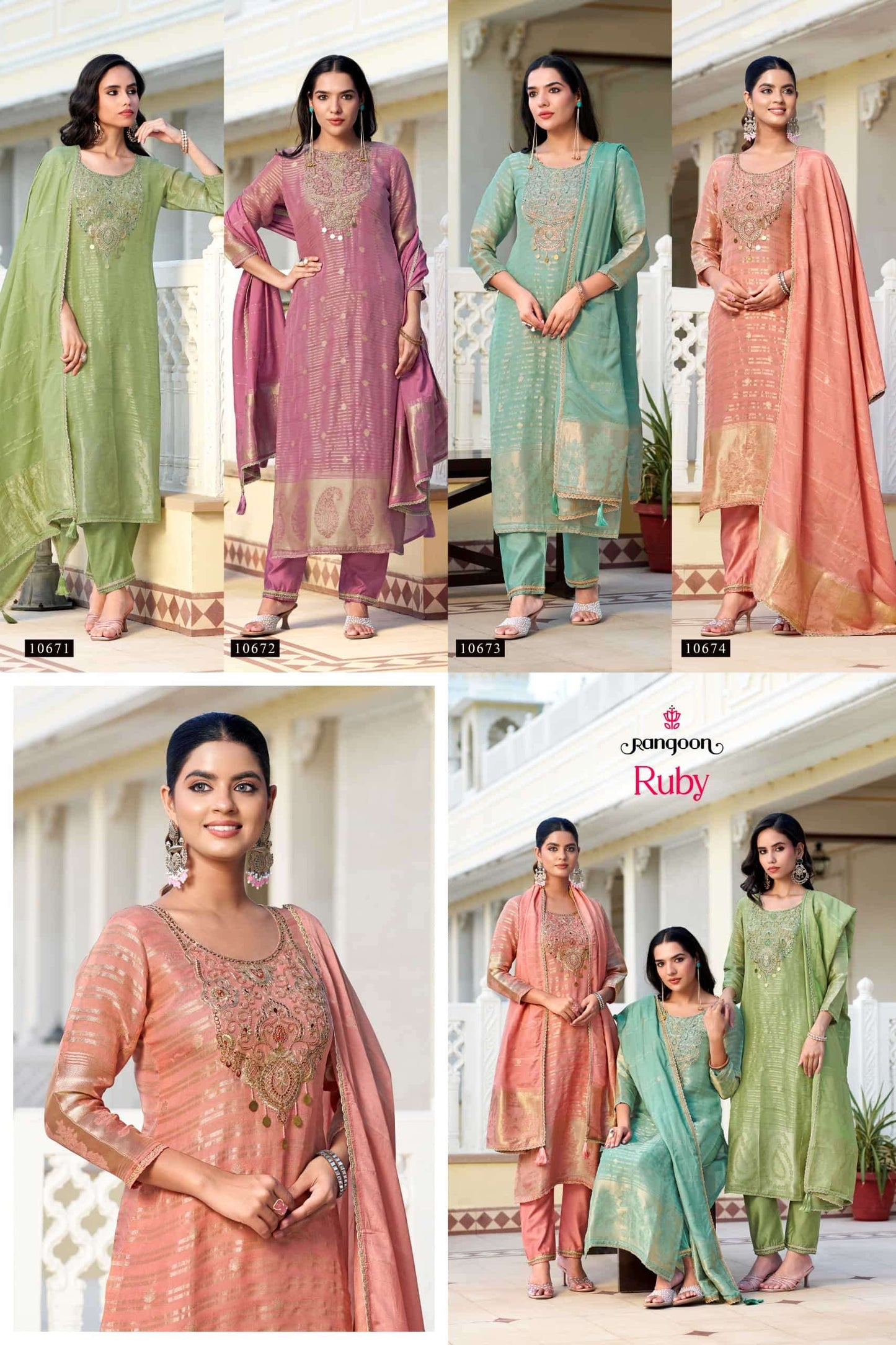 Rangoon Kurti Ruby Organza Khatli Handwork Kurti Pant Dupatta Set
