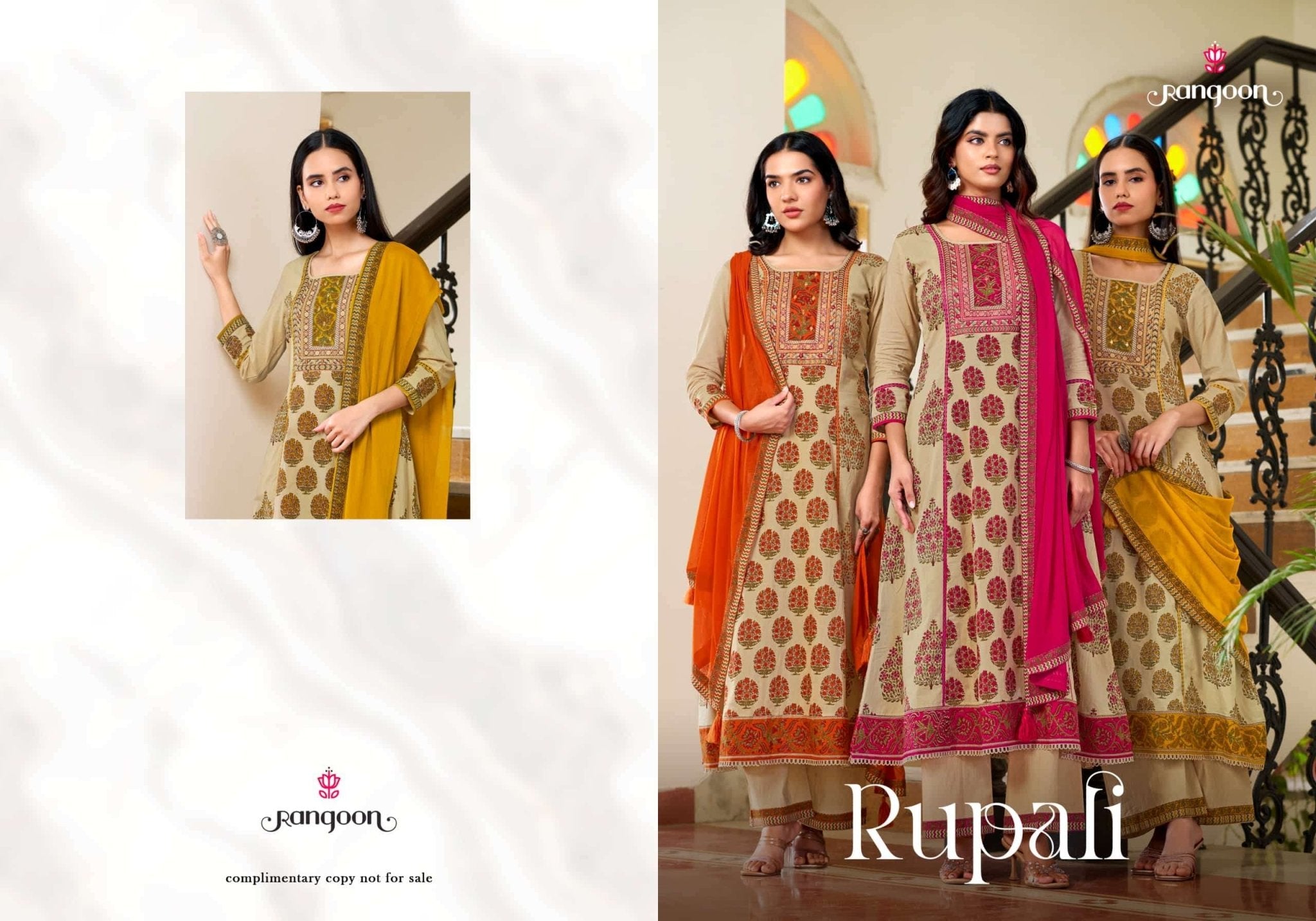 Rangoon Kurti Rupali Cotton Embroidered Anarkali Salwar Suit Set - Amrah Wholesale