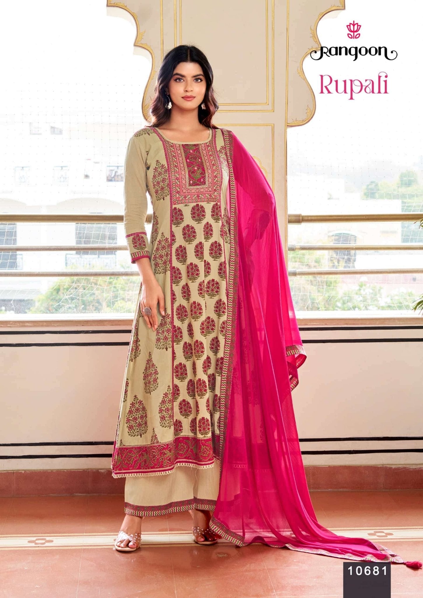 Rangoon Kurti Rupali Cotton Embroidered Anarkali Salwar Suit Set - Amrah Wholesale