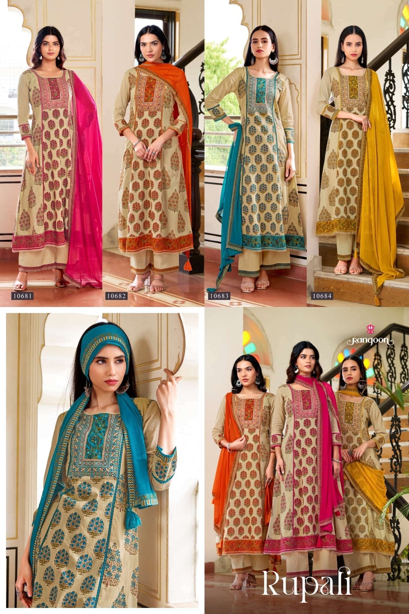 Rangoon Kurti Rupali Cotton Embroidered Anarkali Salwar Suit Set - Amrah Wholesale