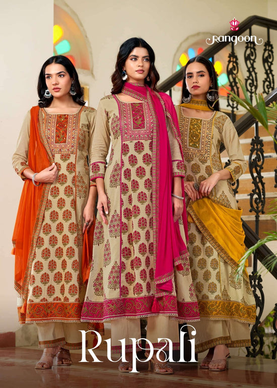 Rangoon Kurti Rupali Cotton Embroidered Anarkali Salwar Suit Set - Amrah Wholesale