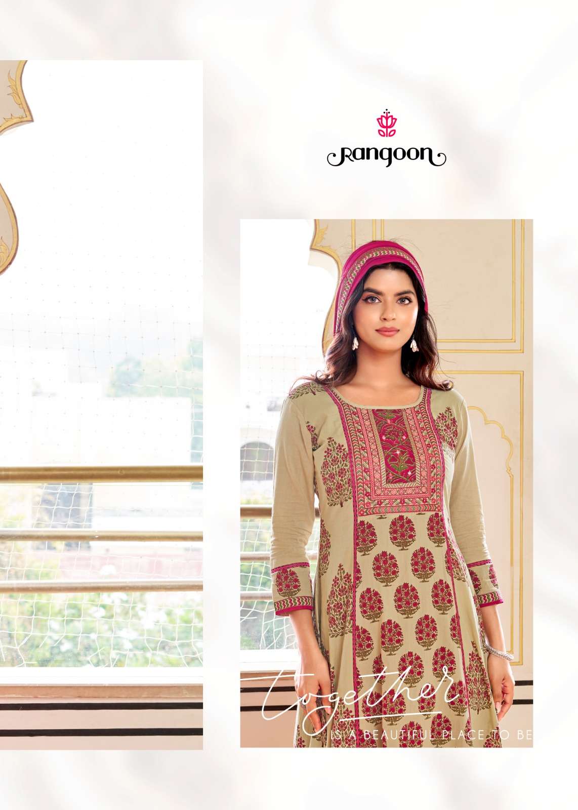 Rangoon Kurti Rupali Cotton Embroidered Anarkali Salwar Suit Set - Amrah Wholesale