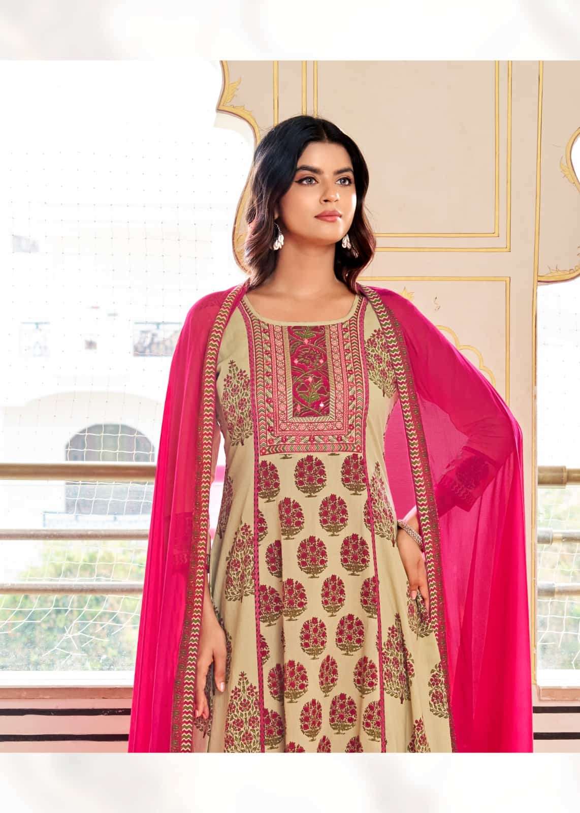 Rangoon Kurti Rupali Cotton Embroidered Anarkali Salwar Suit Set - Amrah Wholesale