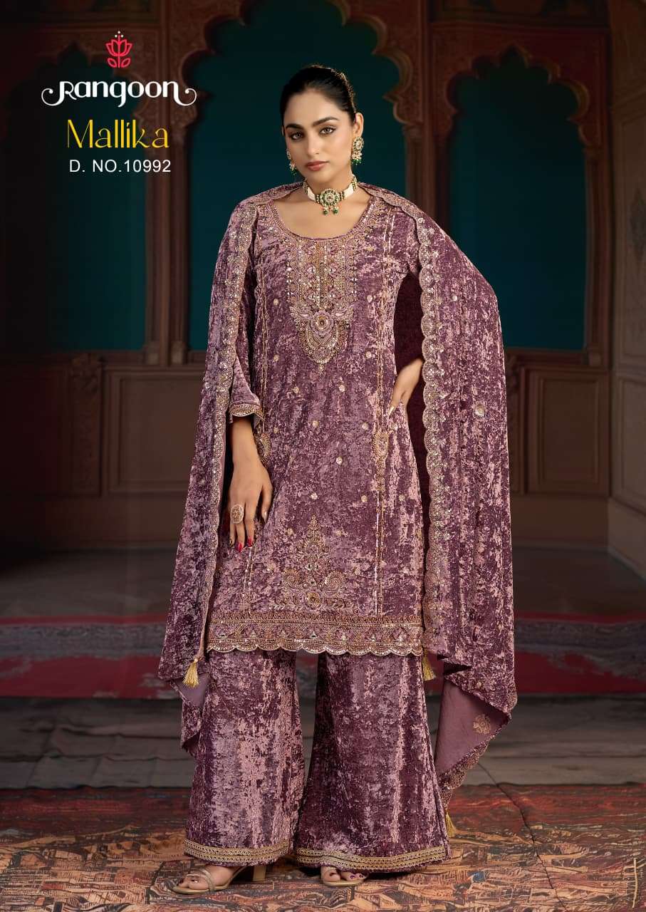 Rangoon Mallika Velvet Embroidered Stitched Punjabi Salwar Suit