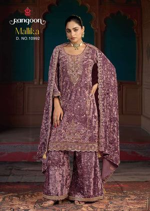 Rangoon Mallika Velvet Embroidered Stitched Punjabi Salwar Suit