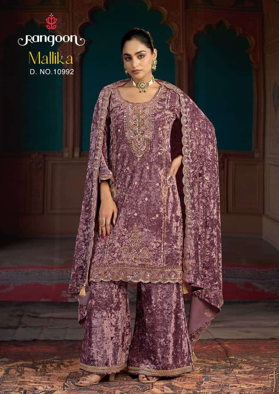 Rangoon Mallika Velvet Embroidered Stitched Punjabi Salwar Suit