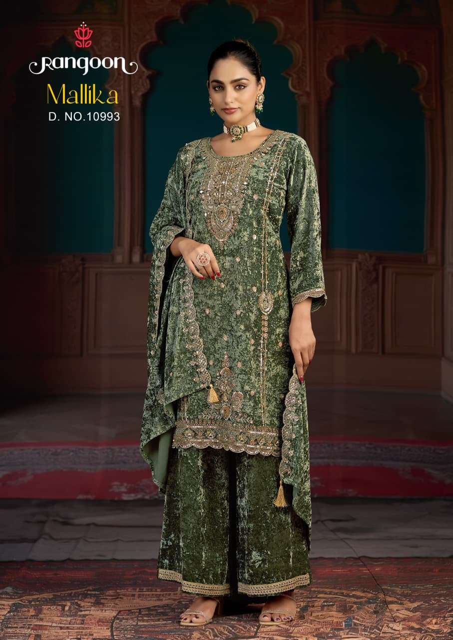 Rangoon Mallika Velvet Embroidered Stitched Punjabi Salwar Suit