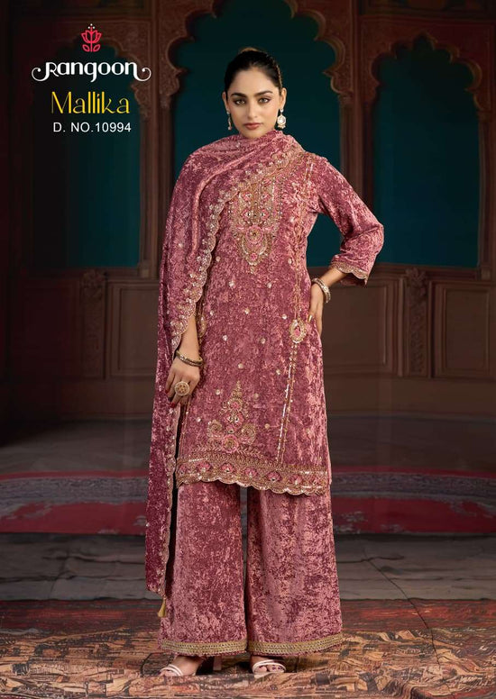Rangoon Mallika Velvet Embroidered Stitched Punjabi Salwar Suit