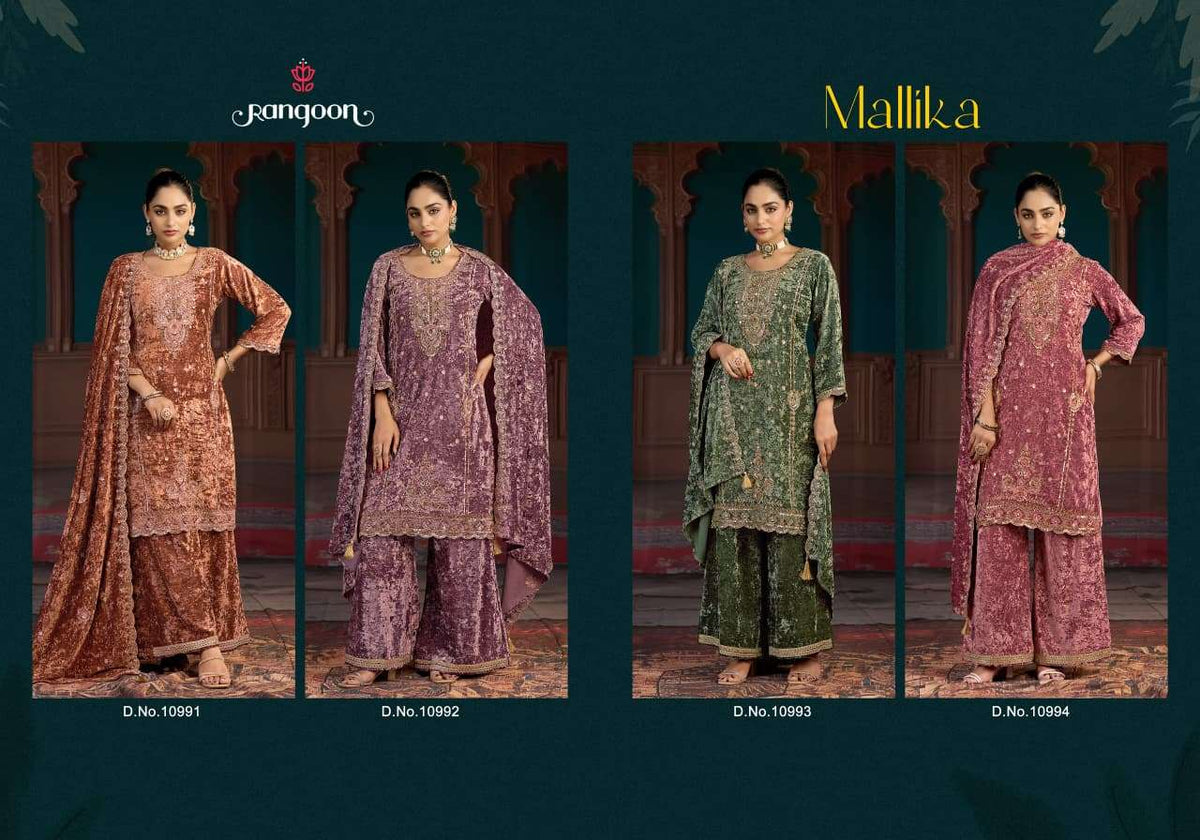 Rangoon Mallika Velvet Embroidered Stitched Punjabi Salwar Suit