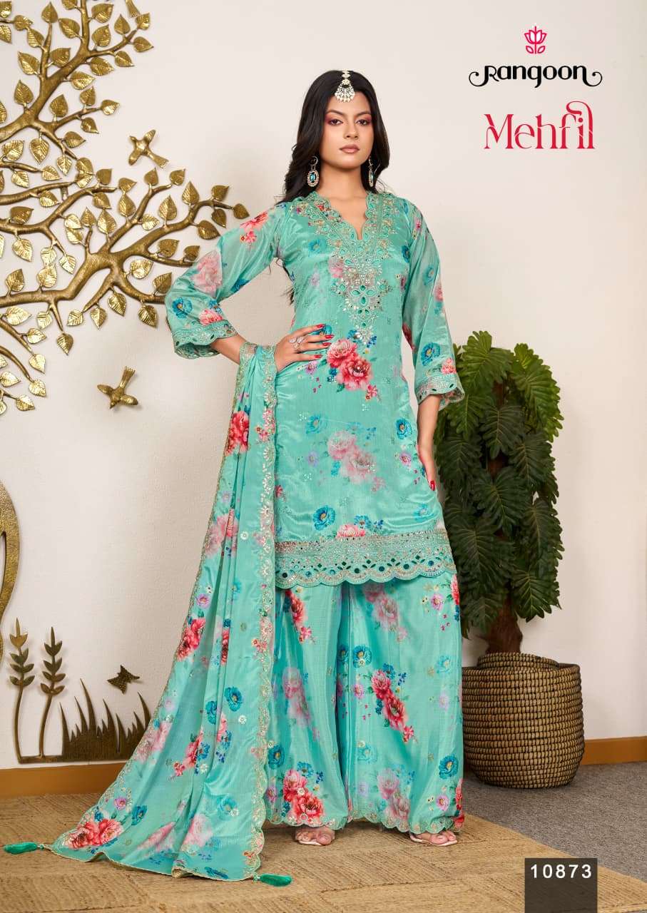 RANGOON MEHFIL Chinon Embroidered Salwar Suit Set - Amrah Wholesale