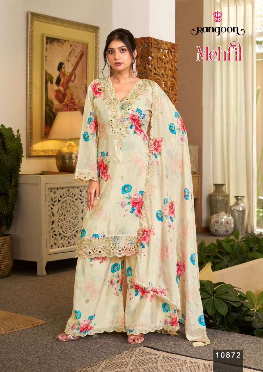 RANGOON MEHFIL Chinon Embroidered Salwar Suit Set - Amrah Wholesale
