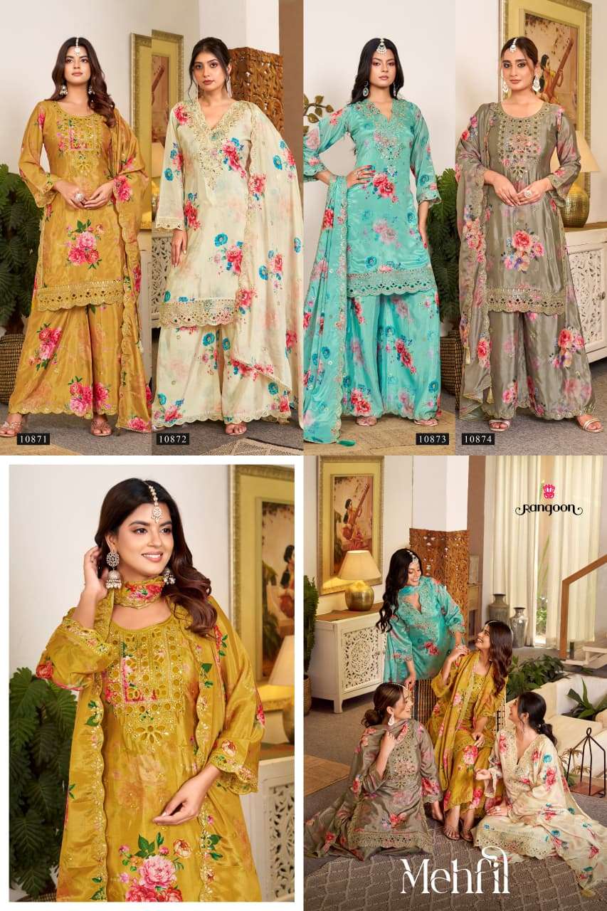 RANGOON MEHFIL Chinon Embroidered Salwar Suit Set - Amrah Wholesale