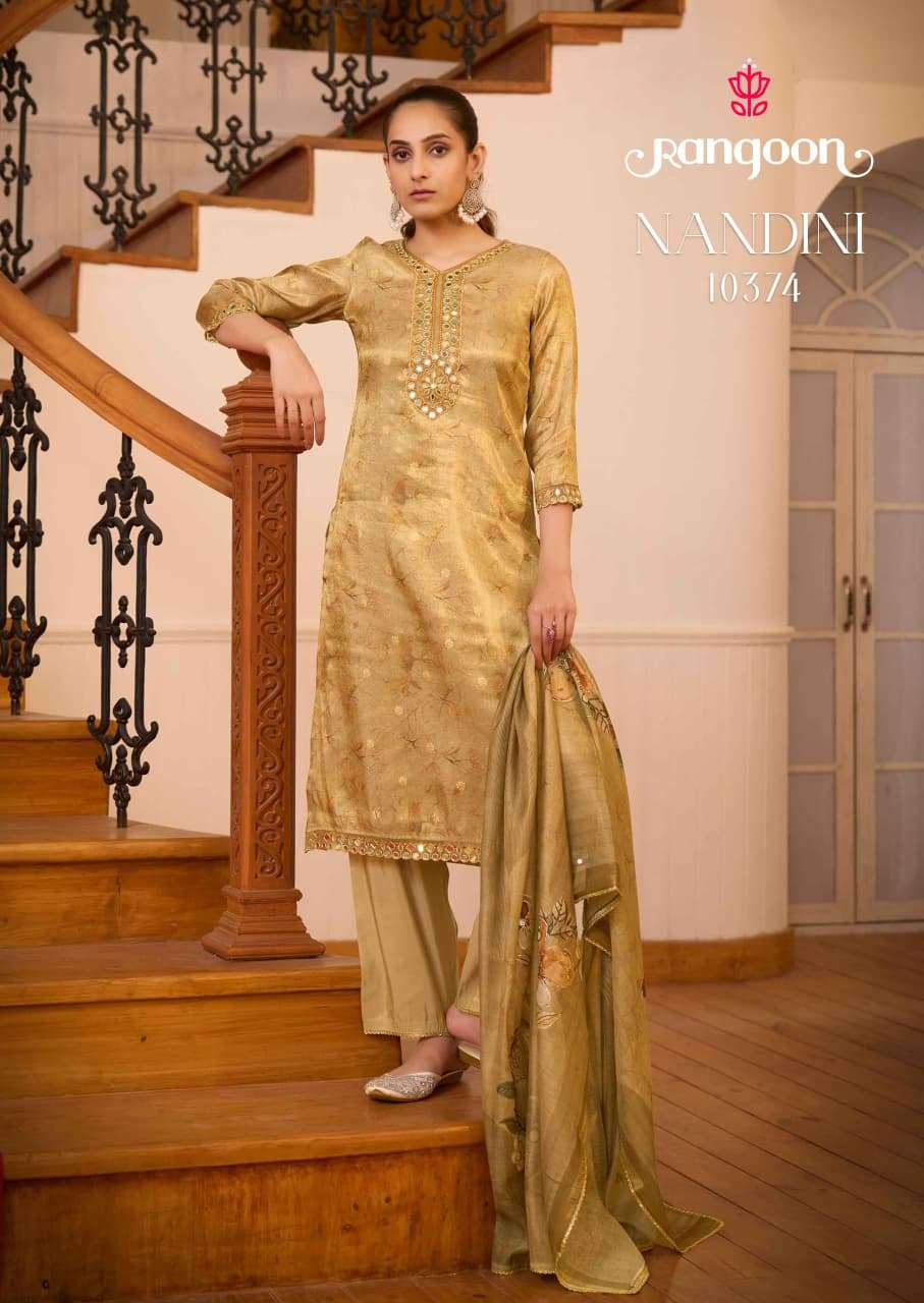 RANGOON NANDINI Viscose Jacquard Embroidered Stitched Dress Set