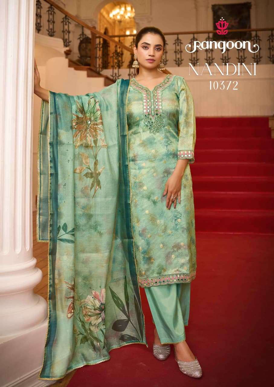 RANGOON NANDINI Viscose Jacquard Embroidered Stitched Dress Set