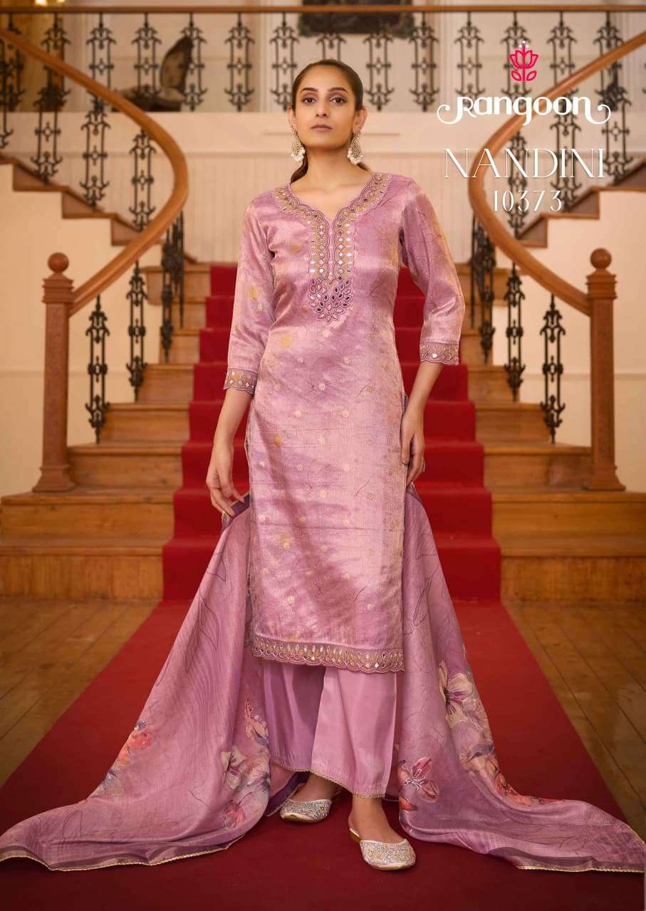 RANGOON NANDINI Viscose Jacquard Embroidered Stitched Dress Set