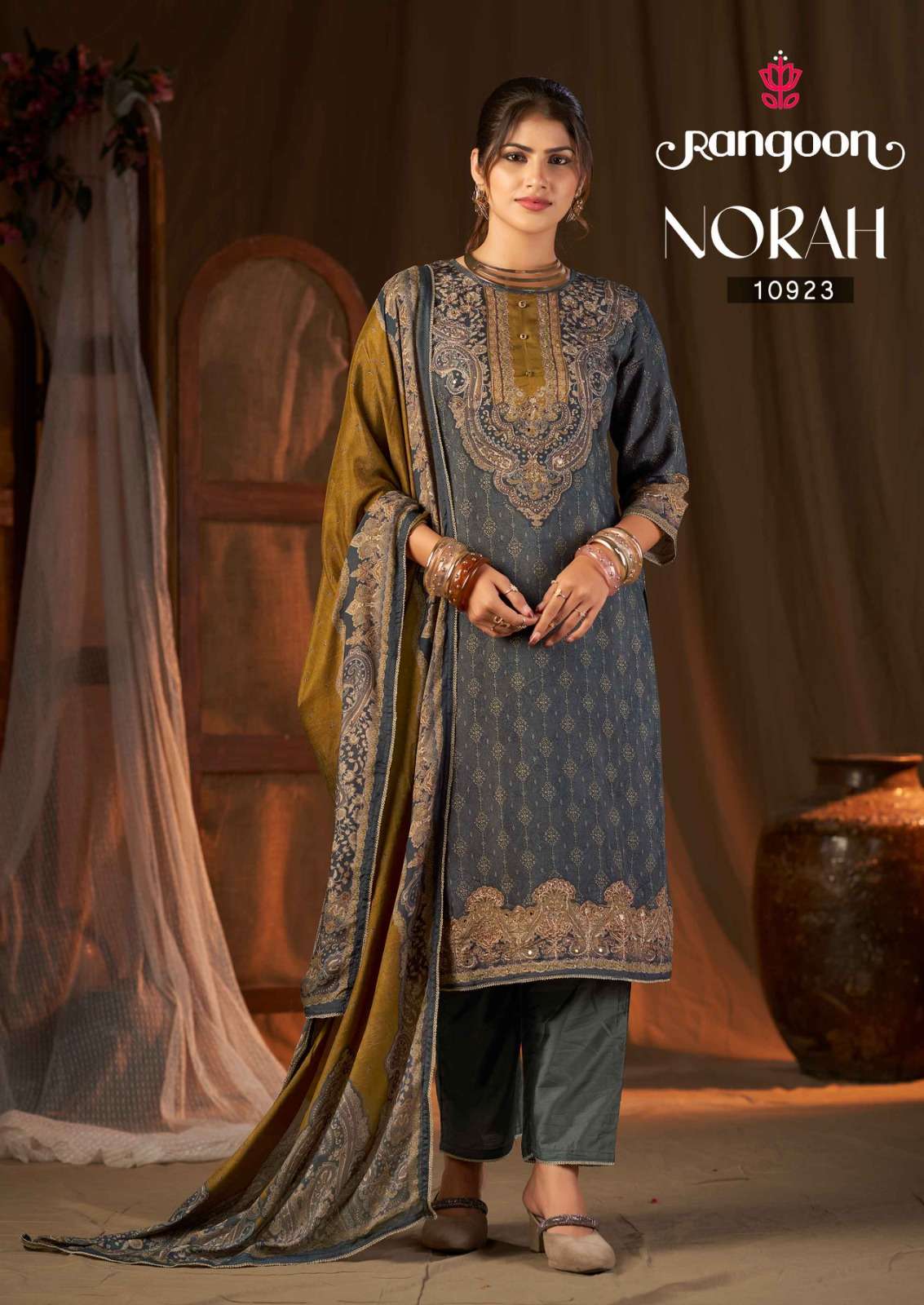 Rangoon Norah Pure Muslin Readymade Salwar Suit Set Wholesale