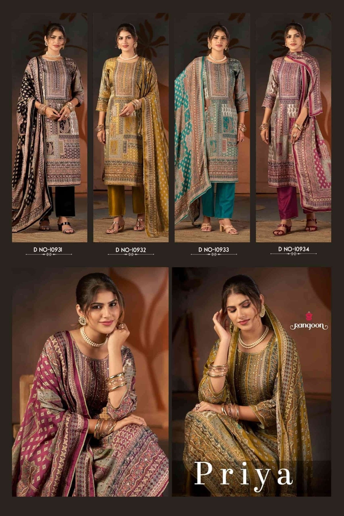 Rangoon Priya Pure Muslin Kurti Pant Dupatta Set - Amrah Wholesale