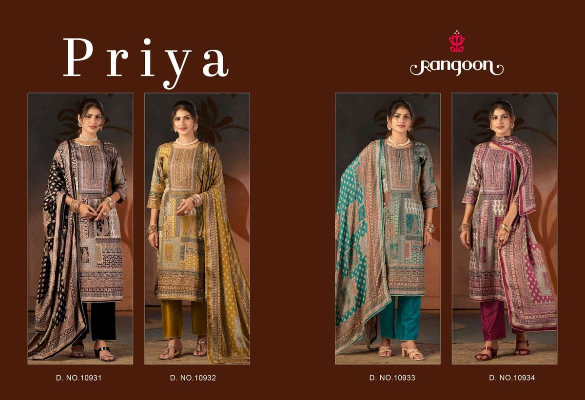 Rangoon Priya Pure Muslin Kurti Pant Dupatta Set - Amrah Wholesale