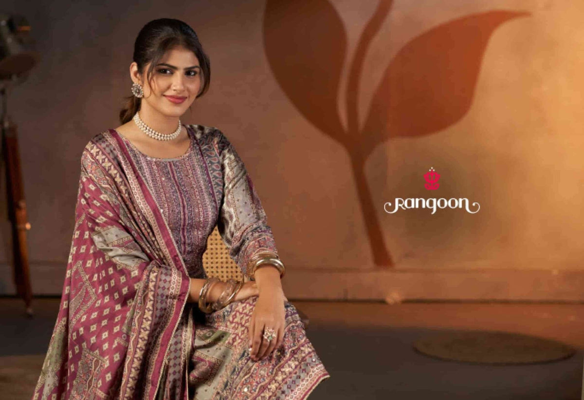 Rangoon Priya Pure Muslin Kurti Pant Dupatta Set - Amrah Wholesale