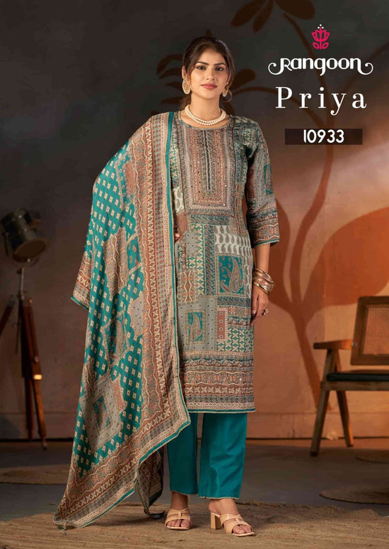 Rangoon Priya Pure Muslin Kurti Pant Dupatta Set - Amrah Wholesale