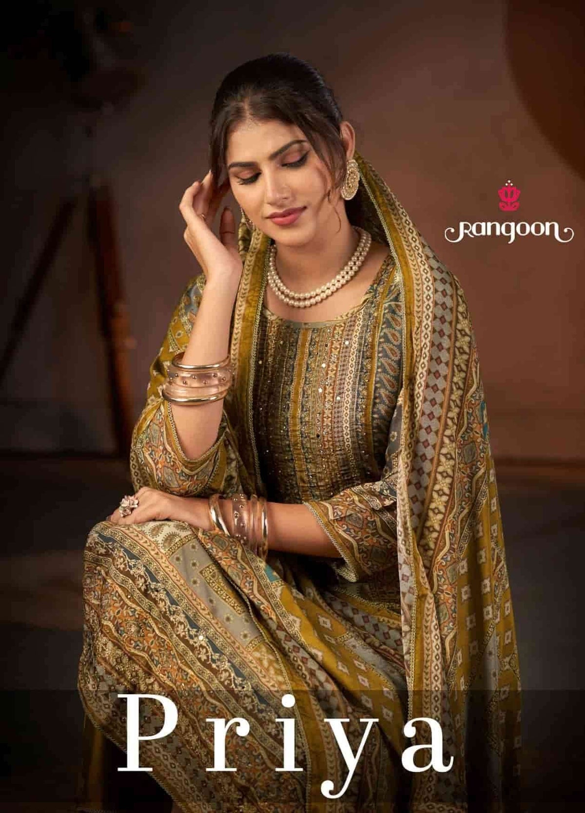Rangoon Priya Pure Muslin Kurti Pant Dupatta Set - Amrah Wholesale