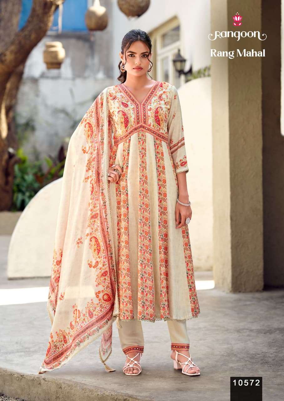 RANGOON RANG MAHAL Muslin Printed Anarkali Suit Set