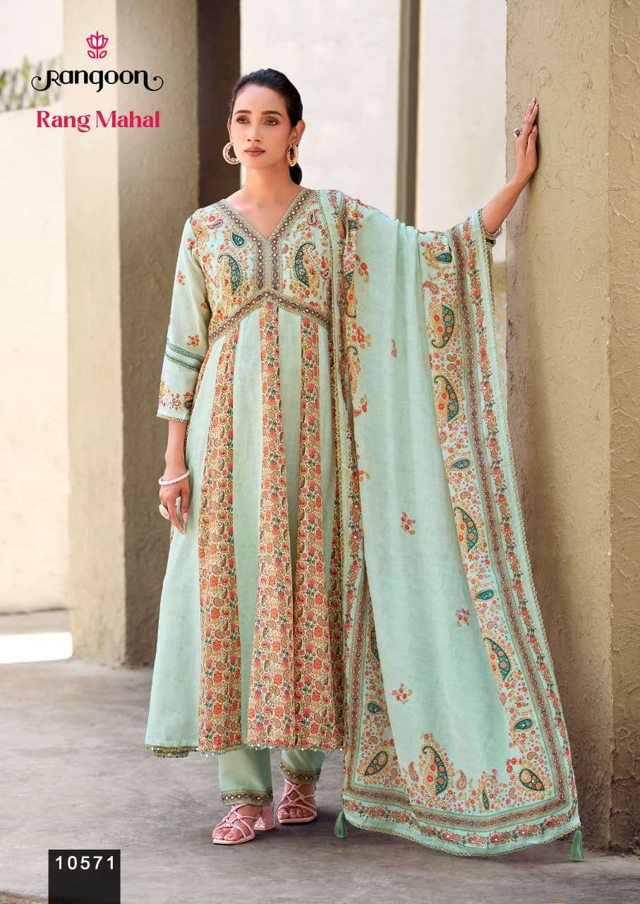RANGOON RANG MAHAL Muslin Printed Anarkali Suit Set