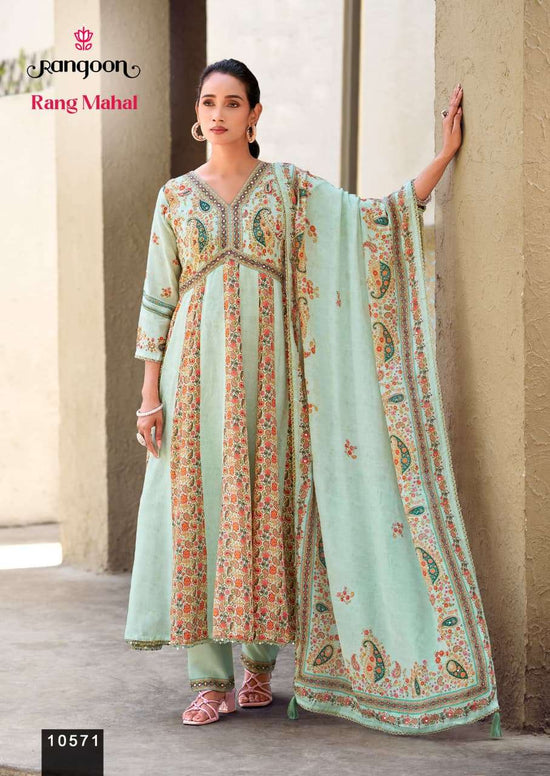 RANGOON RANG MAHAL Muslin Printed Anarkali Suit Set