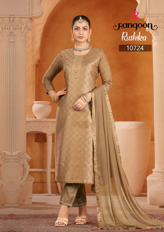 Rangoon Rushika Viscose Muslin Jacquard Kurti Bottom Dupatta Set - Amrah Wholesale