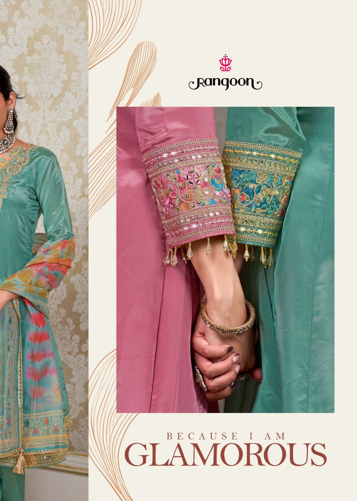 Rangoon Sneha Designer H.O. Fabric Kurti Pant Dupatta Set - Amrah Wholesale