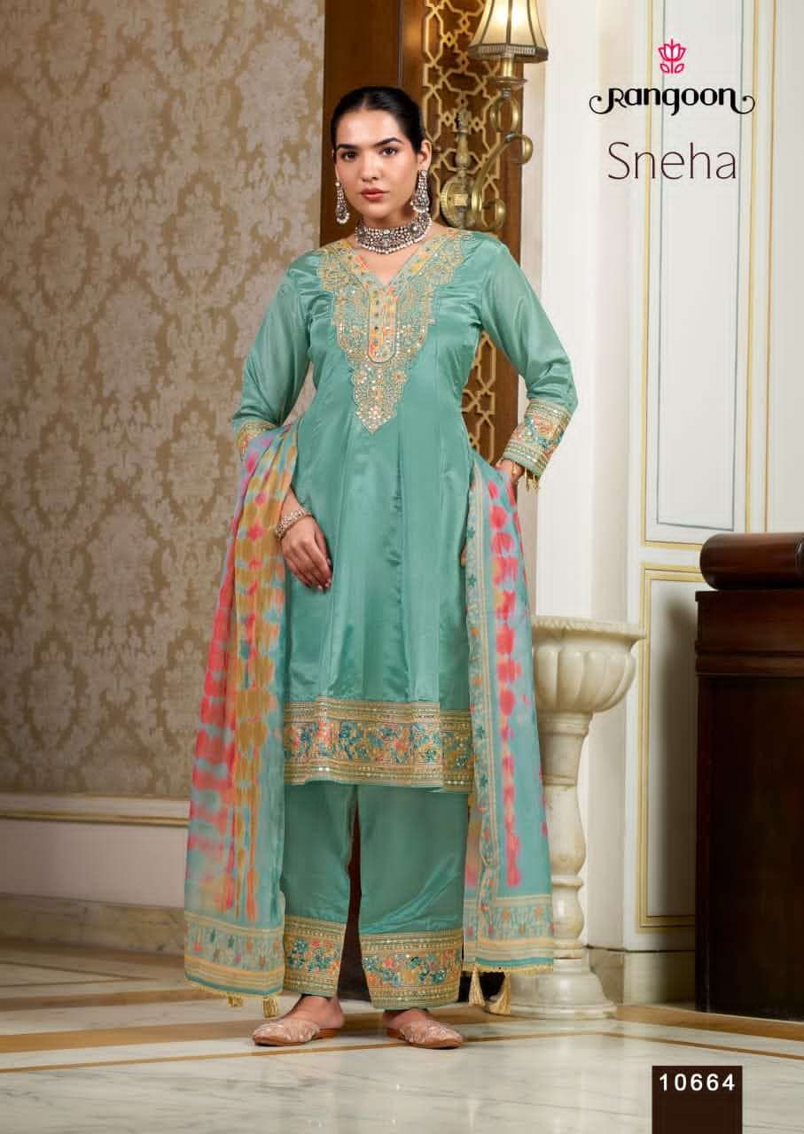 Rangoon Sneha Designer H.O. Fabric Kurti Pant Dupatta Set - Amrah Wholesale
