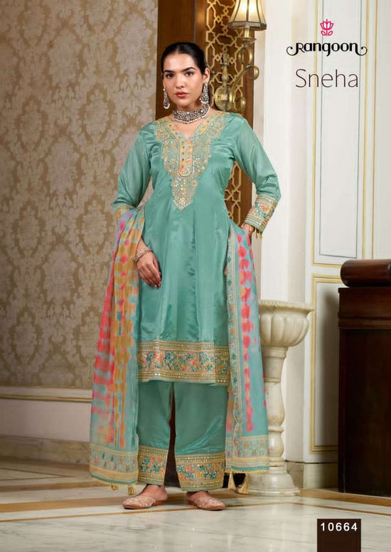 Rangoon Sneha Designer H.O. Fabric Kurti Pant Dupatta Set - Amrah Wholesale