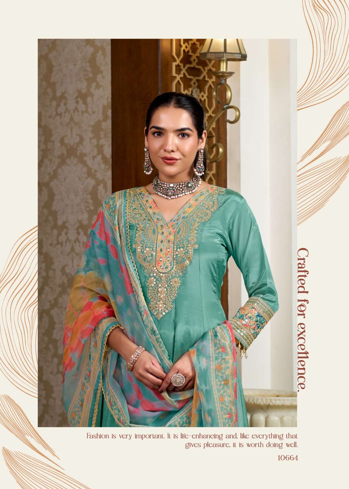 Rangoon Sneha Designer H.O. Fabric Kurti Pant Dupatta Set - Amrah Wholesale