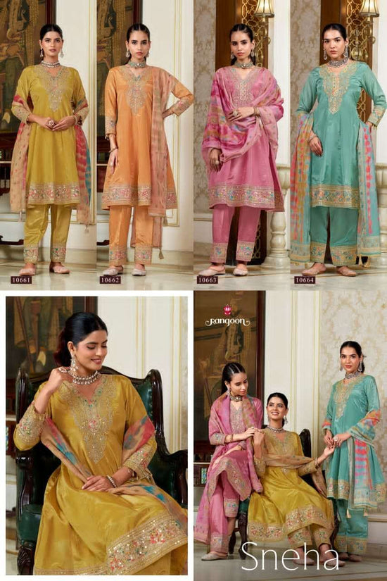 Rangoon Sneha Designer H.O. Fabric Kurti Pant Dupatta Set - Amrah Wholesale
