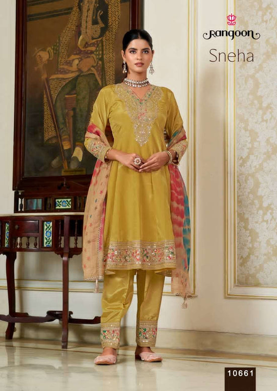 Rangoon Sneha Designer H.O. Fabric Kurti Pant Dupatta Set - Amrah Wholesale
