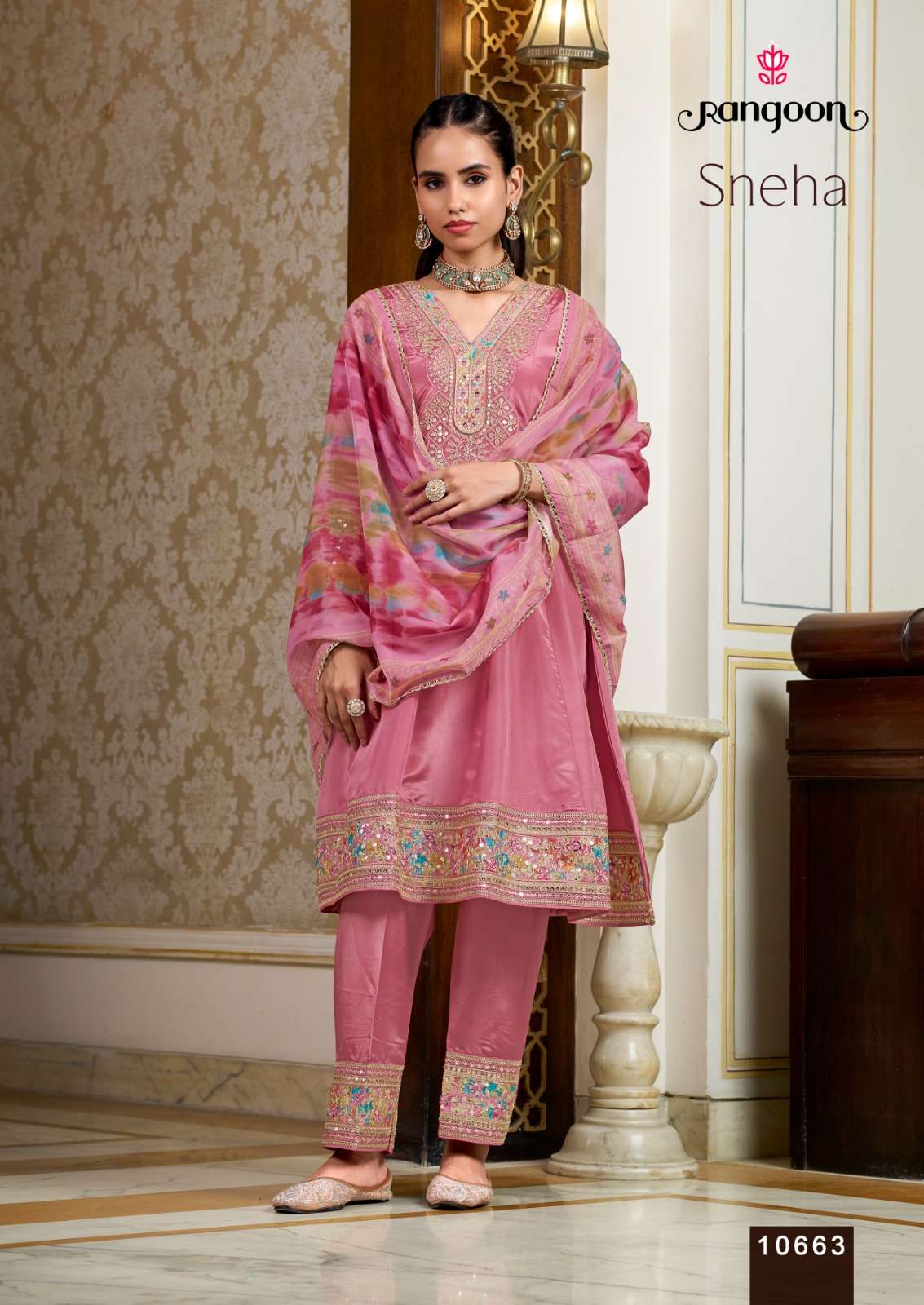 Rangoon Sneha Designer H.O. Fabric Kurti Pant Dupatta Set - Amrah Wholesale