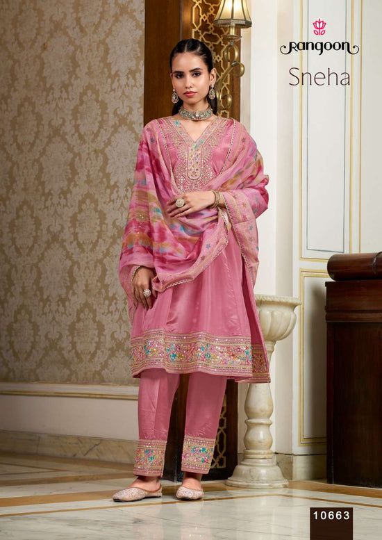 Rangoon Sneha Designer H.O. Fabric Kurti Pant Dupatta Set - Amrah Wholesale