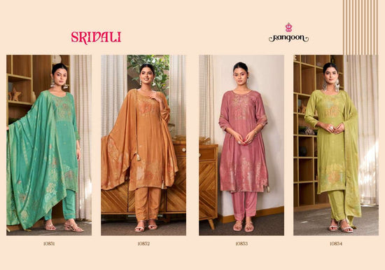 Rangoon Kurti Srivali Pure Muslin Jacquard Handwork Kurti Pant Dupatta Set